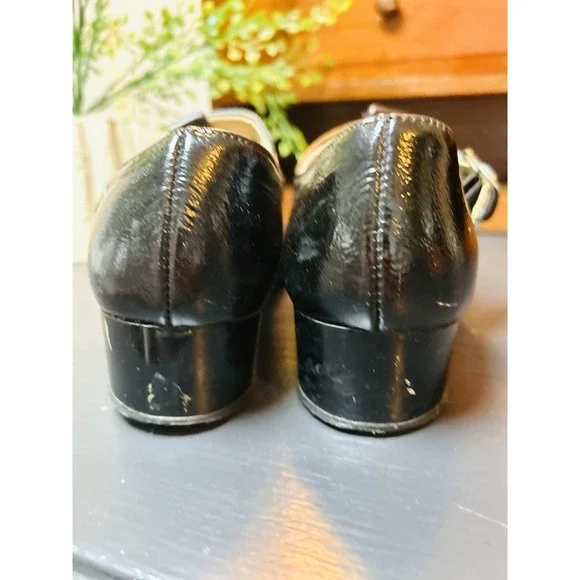 Vintage Girls Leather Shoes Stride Rite 3D Hard Soles T Strap Mary Jane Black - Picture 6 of 8